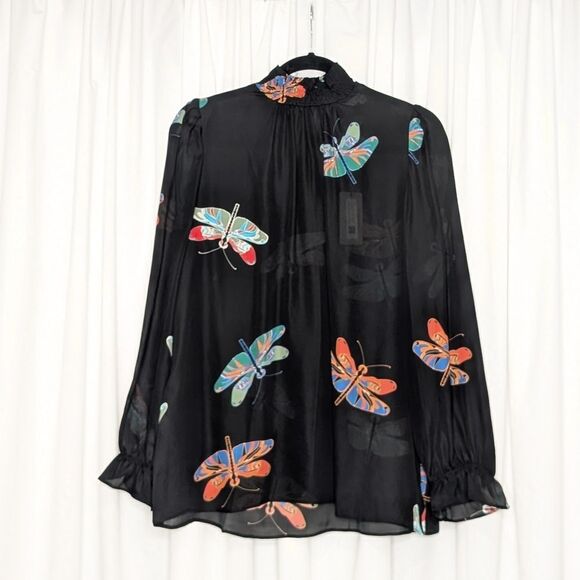 Tucker Stella Blouse Ms Jung's Dragonfly Black in Double Georgette Silk Top - Picture 1 of 8